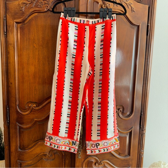 Emilio Pucci 100% Silk Vintage Multicolor Red Striped Print Pants - Picture 3 of 14